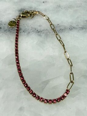 Gold Stainless Steel Pink Crystal Tennis Bracelet